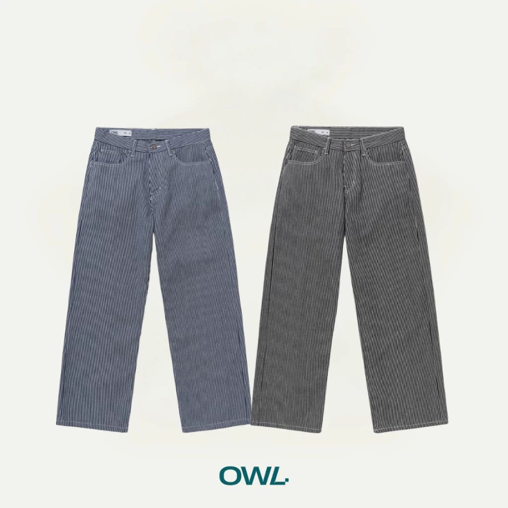 Quần jean ống rộng Owlbrand Wide Striped - Ảnh 3